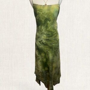 'Y2K green watercolor slip dress fairycore mesh midi dress La Belle vintage